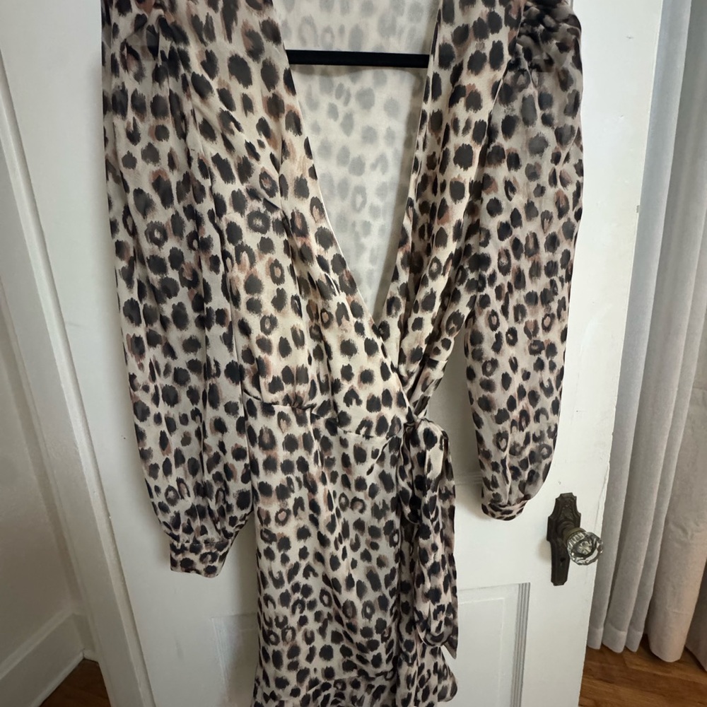 Mango Leopard Print Chiffon Wrap Dress